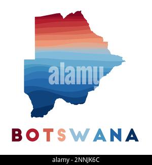 Mappa del Botswana. Mappa del paese con splendide onde geometriche nei colori rosso e blu. Vivace forma del Botswana. Illustrazione vettoriale. Illustrazione Vettoriale