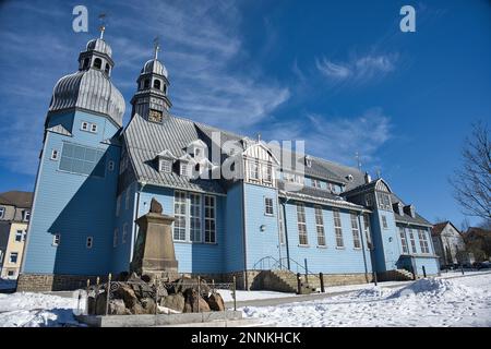 Harz, Oberharz, Marktkirche zum Heiligen Geist, Kirche, Chiesa, Clausthal, Zellerfeld, Chiesa di legno, Holzkirche, Barock, evangelisch, protestantisch, Foto Stock