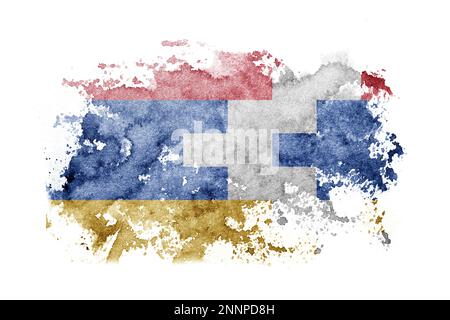 Sfondo bandiera Artsakh, Artsakhtsi, Nagorno Karabakh dipinto su carta bianca con acquerello Foto Stock
