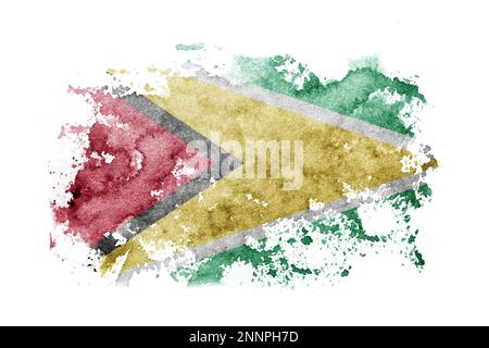 Sfondo bandiera Guyana dipinto su carta bianca con acquerello Foto Stock