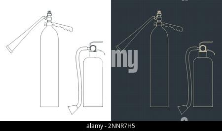 Illustrazioni vettoriali stilizzate di modelli di estintori Illustrazione Vettoriale