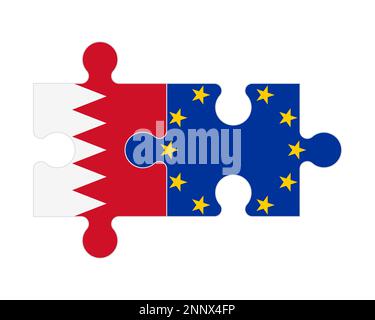 Puzzle connesso di bandiere del Bahrain e dell'Unione europea, vettore Illustrazione Vettoriale