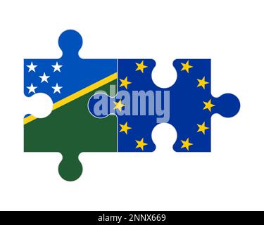 Puzzle connesso di bandiere delle Isole Salomone e Unione europea, vettore Illustrazione Vettoriale