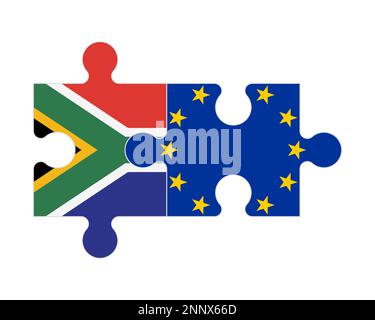 Puzzle connesso di bandiere del Sudafrica e dell'Unione europea, vettore Illustrazione Vettoriale