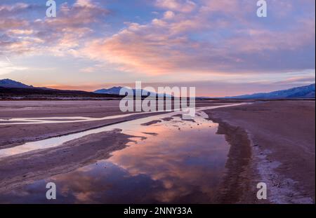 Deserto al tramonto, Cottonball Basin, Death Valley National Park, Mojave Desert, California, USA Foto Stock