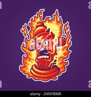 Arrabbiato flaming fuoco idrante logo illustrazioni cartoni animati vettore per il vostro lavoro, merchandise t-shirt, adesivi e disegni di etichette, poster biglietti d'auguri adv Illustrazione Vettoriale