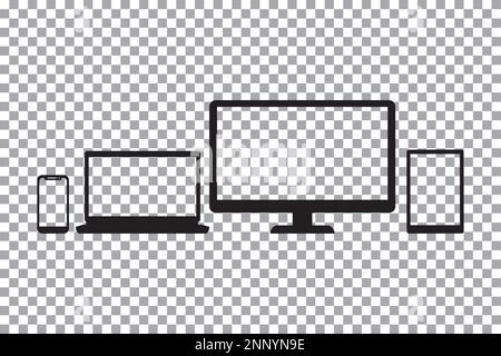 dispositivo elettronico di mockup di progettazione vettoriale. monitor, notebook, smartphone, tablet Illustrazione Vettoriale