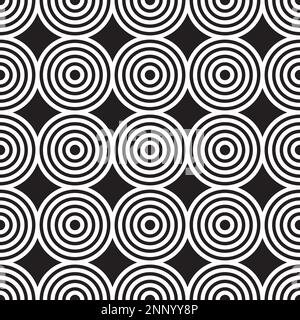 motivo senza cuciture di cerchi geometrici in bianco e nero Illustrazione Vettoriale