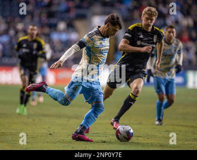 Chester, US, Feb 25th 2023 Leon Flach (31 Union) in azione durante la partita di calcio della Major League tra Philadelphia Union e Columbus Crew al Subaru Park di Chester, PA (Georgia Soares/SPP) Credit: SPP Sport Press Photo. /Alamy Live News Foto Stock