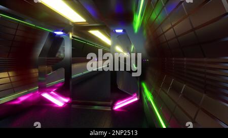 Futuristico navicella spaziale corridoio sci fi aperto porta 3D rendering Foto Stock