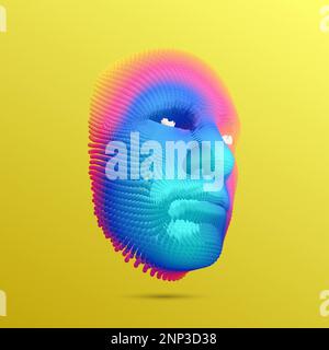 La maschera. Intelligenza artificiale. Mascheramento sociale anonimo. Scansione dei volti. Può essere utilizzato per avatar, scienza o tecnologia. Cyber crime e cyber secur Illustrazione Vettoriale