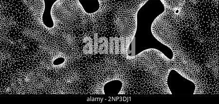 Questa ragnatela è stato rotto. Griglia astratta sfondo con foro. Array con particelle di dinamica. Texture. 3D la superficie della griglia. Tecnologia illustr vettore Illustrazione Vettoriale