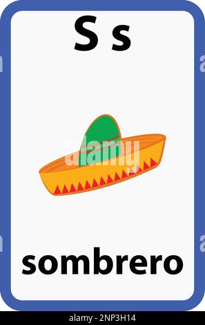Scheda alfabetica per bambini con la lettera s del sombrero Illustrazione Vettoriale