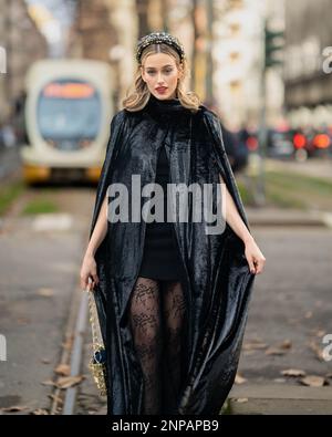 Lara Begic Style dopo Dolce & Gabbana Milano Fashion Week AW23/24 Foto Stock