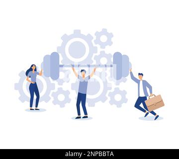 Lavoro di squadra per supportare il successo, l'aiuto o la collaborazione per il concetto di soluzione aziendale, l'illustrazione di un vettore piatto moderno Illustrazione Vettoriale