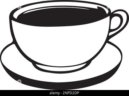 Tazza di tè o caffè in bianco e nero minimalista Illustrazione Vettoriale