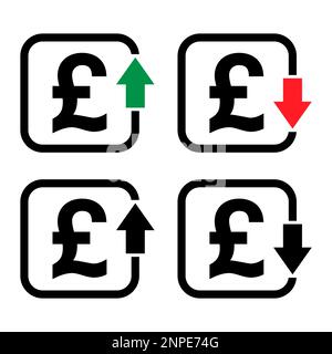 Set di simbolo di costo icona aumento e diminuzione cancelletto. Simbolo del vettore monetario isolato sullo sfondo . Illustrazione Vettoriale