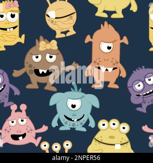 Modello senza cuciture di simpatici mostri cartoni animati. Modello del bambino Illustrazione Vettoriale