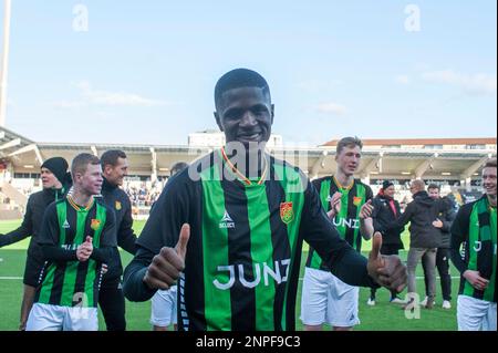 Goteborg, Svezia. 26th Feb 2023. Chisom Chidi di GAIS festeggia il 26 febbraio 2023 a Goteborg, dopo la partita di Coppa di Svezia a gironi tra GAIS e IFK Goteborg. Credit: Oskar Olteus / Alamy Live News Foto Stock