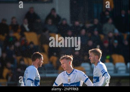Goteborg, Svezia. 26th Feb 2023. Marcus Berg, Oscar Wendt ed Elias Hagen dell'IFK Goteborg durante la Coppa svedese di fase di gruppo tra GAIS e IFK Goteborg il 26 febbraio 2023 a Goteborg. Credit: Oskar Olteus / Alamy Live News Foto Stock