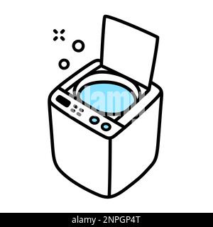 Disegno isometrico della lavatrice a carico dall'alto. Mano disegnata fumetto doodle. Icona del vettore semplice. Illustrazione Vettoriale