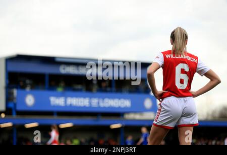 Arsenal’s Leah Williamson durante la partita della fa Cup della Vitality Women’s a Kingsmeadow, Londra. Data immagine: Domenica 26 febbraio 2023. Foto Stock