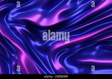 Onde di metallo liquido. Curve uniformi viola-blu. Rendering 3D astratto lucido Foto Stock