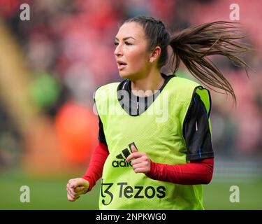 Katie Zelem #10 del Manchester United si scalda prima della partita della Coppa della fa femminile di Vitality Manchester United Women vs Durham Women FC al Leigh Sports Village, Leigh, Regno Unito, 26th febbraio 2023 (Foto di Steve Flynn/News Images) Foto Stock