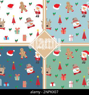 Nuovo anno e Natale modello senza giunture, doodles disegnati a mano modello senza giunture. Illustrazione vettoriale di sfondo. Illustrazione Vettoriale