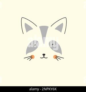 Cute Raccoon faccia. Cartoon animale semplice ritratto, illustrazione vettoriale. Illustrazione Vettoriale