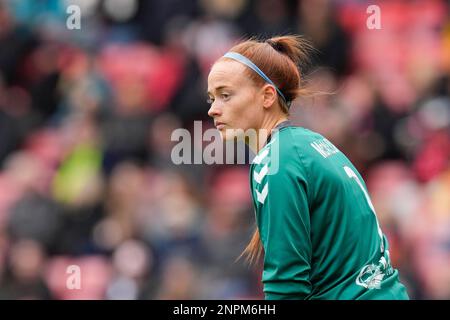 Leigh, Regno Unito. 26th Feb, 2023. Naoisha McAloon #1 di Durham Women durante la partita della fa Cup di Vitality Women's Manchester United Women vs Durham Women FC a Leigh Sports Village, Leigh, Regno Unito, 26th febbraio 2023 (Photo by Steve Flynn/News Images) a Leigh, Regno Unito il 2/26/2023. (Foto di Steve Flynn/News Images/Sipa USA) Credit: Sipa USA/Alamy Live News Foto Stock