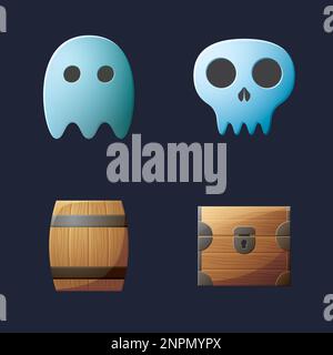 Set di risorse dell'interfaccia utente del gioco. Raccolta di icone dell'interfaccia utente di gioco. illustrazione vettoriale. Illustrazione Vettoriale