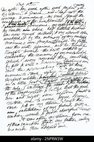 La prima pagina ( Vol. II) dal manoscritto originale del libro FRANKENSTEIN ( 1818 ) della celebre scrittrice britannica MARY SHELLEY WOLLSTONECRAFT Godwin ( Londra 1797 - 1851 ) , moglie del poeta romantico Percy Bysshe Shelley ( 1792 - 1822 ) - SCRITTRICE - SCRITTORE - LETTERATURA - LETTERATURA - HORROR - manoscritto - autografo - autografo ---- Archivio GBB Foto Stock