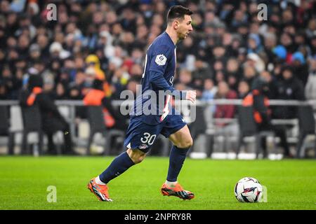 Marsiglia, Francia, Francia. 26th Feb, 2023. Lionel (Leo) MESSI di PSG durante la partita Ligue 1 tra Olympique de Marseille (OM) e Paris Saint-Germain (PSG) allo Stadio Orange Velodrome il 26 febbraio 2023 a Marsiglia, Francia. (Credit Image: © Matthieu Mirville/ZUMA Press Wire) SOLO PER USO EDITORIALE! Non per USO commerciale! Credit: ZUMA Press, Inc./Alamy Live News Foto Stock