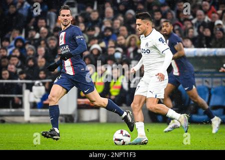 Marsiglia, Francia. 26th Feb, 2023. Fabian RUIZ di PSG e Cengiz SOTTO Marsiglia durante il campionato francese Ligue 1 partita di calcio tra Olympique de Marseille e Parigi Saint-Germain il 26 febbraio 2023 allo stadio Velodrome di Marsiglia, Francia - Foto Matthieu Mirville/DPPI Credit: DPPI Media/Alamy Live News Foto Stock