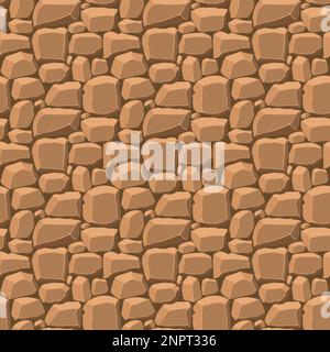 Trama di gioco cartoon, rocce, sporco e superficie del terreno modello senza cuciture. Parete delle risorse di gioco e sfondo dell'ambiente. Illustrazione Vettoriale