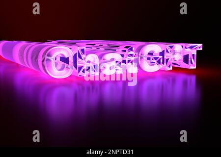 20 febbraio 2023 - Caen, Francia: Un'iscrizione fatta di lettere illuminanti al neon in viola - chatGPT. Rendering 3D. Foto Stock