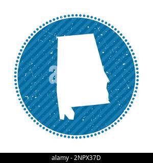 Adesivo da viaggio retrò a righe Alabama. Badge con mappa dello stato degli Stati Uniti, illustrazione vettoriale. Illustrazione Vettoriale
