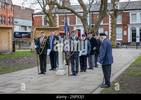 Servizio commemorativo per il 123rd° anniversario della carica di Pieter's Hill alla guerra del Boer. Le istruzioni sono fornite per il mese di marzo Foto Stock