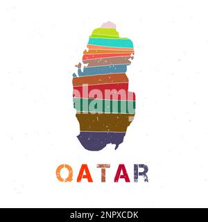 Mappa del Qatar. Forma del paese con belle onde geometriche e texture grunge. Autentica illustrazione vettoriale. Illustrazione Vettoriale