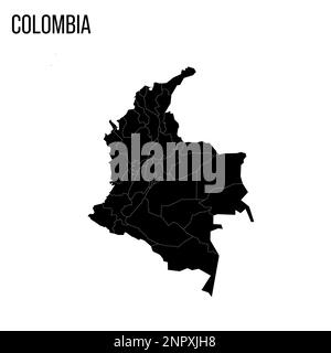 Colombia mappa politica delle divisioni amministrative - dipartimenti e distretto della capitale. Mappa nera vuota e nome del paese. Illustrazione Vettoriale