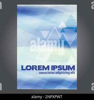 Copertina astratta per brochure o libri di testo con triangoli su sfondo azzurro. Modalità colore CMYK. Layout vettoriale geometrico Illustrazione Vettoriale