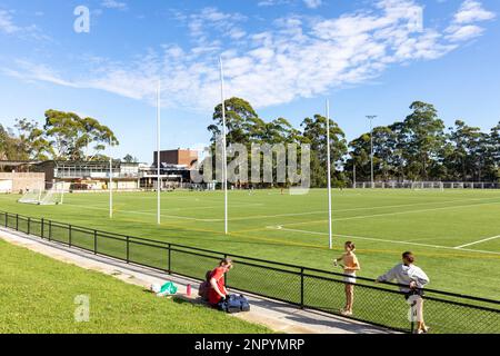 Australian sports football ovale, il campo sportivo Lionel Watts ovale in Frenchs Forest, Sydney, NSW, Australia Foto Stock