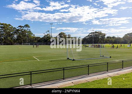 Australian sports football ovale, il campo sportivo Lionel Watts ovale in Frenchs Forest, Sydney, NSW, Australia Foto Stock