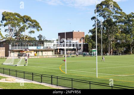 Australian sports football ovale, il campo sportivo Lionel Watts ovale in Frenchs Forest, Sydney, NSW, Australia Foto Stock
