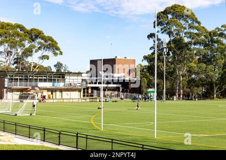 Australian sports football ovale, il campo sportivo Lionel Watts ovale in Frenchs Forest, Sydney, NSW, Australia Foto Stock