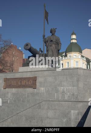 Kharkiv, Ucraina - Monumento all'ataman del sich di Zaporizhzhya, Ivan Sirko. Koshovyi Otaman dell'ospite zaporoziano Foto Stock