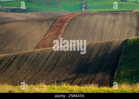 Splendido paesaggio aspro di campi moravi arati nella stagione autunnale. repubblica Ceca, Moravia, Repubblica Ceca Foto Stock