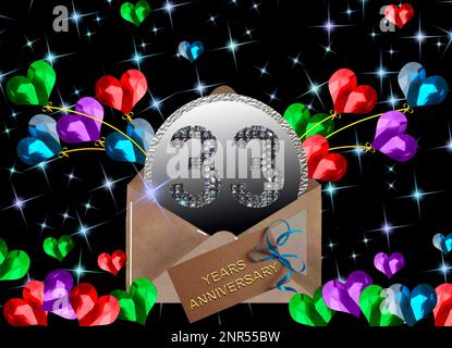 3d illustrazione, 33° anniversario. numeri d'oro su uno sfondo festivo. poster o scheda per la celebrazione di anniversario, festa Foto Stock