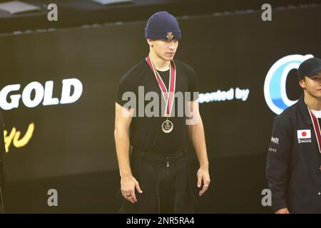 Amir (KAZ), 25 FEBBRAIO 2023 - Breaking : WDSF Breaking for Gold World Series Kitakyushu Men's Award Ceremony al West Japan General Exhibition Center di Fukuoka, Giappone. (Foto di Naoki Morita/AFLO SPORT) Foto Stock